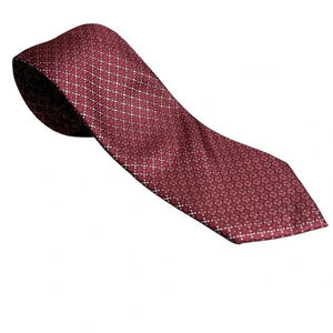 COUNTESS MARA 100% Silk Handmade Red Maroon Tie Blue & White Circular Geometric